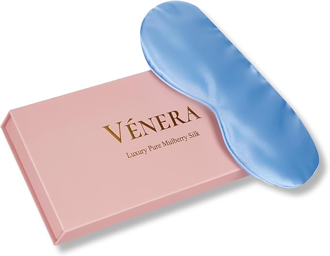 Vénera Silk Sleep Mask - 100% Pure 22 Momme Mulberry Silk Eye Sleeping Mask for Women and Men - Blackout Eye Mask for Sleeping (Blue)