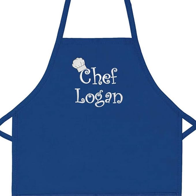 Made in the USA Chef Any Name Child Personalized Embroidered Premium Child Apron for Kids Girls Boys Fun in the Kitchen Gift Royal Long