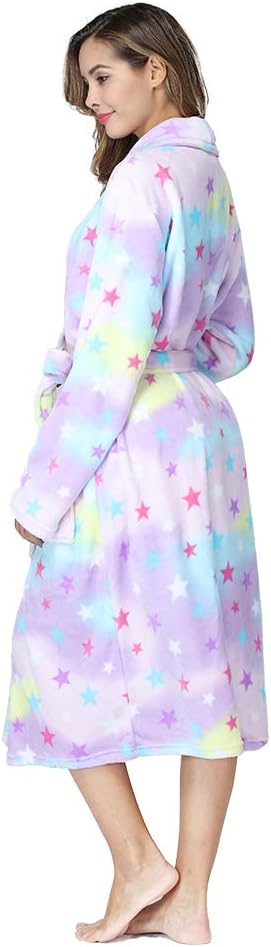 RONGTAI Womens Bathrobe Ladies Fleece Plush Warm Long Robes Fleece Nightgown Sleepwear
