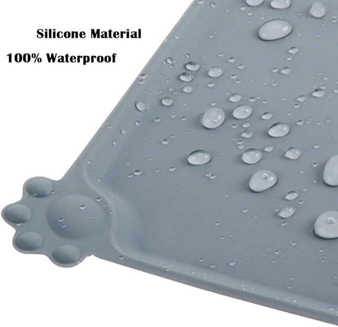 Love Dream Silicone Pet Feeding Mat, Waterproof Dog Cat Bowl Mat, Raised Edges to Prevent Spills, Easy Clean Nonslip Dogs and Cats Placemat Tray to Stop Food and Water Bowl Messes on Floor (Grey)