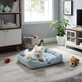 Sam's Pets Arlo Orthopedic Blue Plaid Dog Bed with Soft Fabric, Easy Cleaning, Non-Slip Grip, Modern Design, Medium