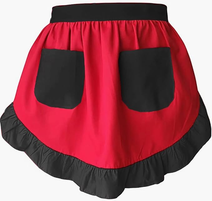 CRB Fashion Waist Apron Kitchen Cooking Restaurant Cotton Bistro Half Aprons with Pockets For Woman