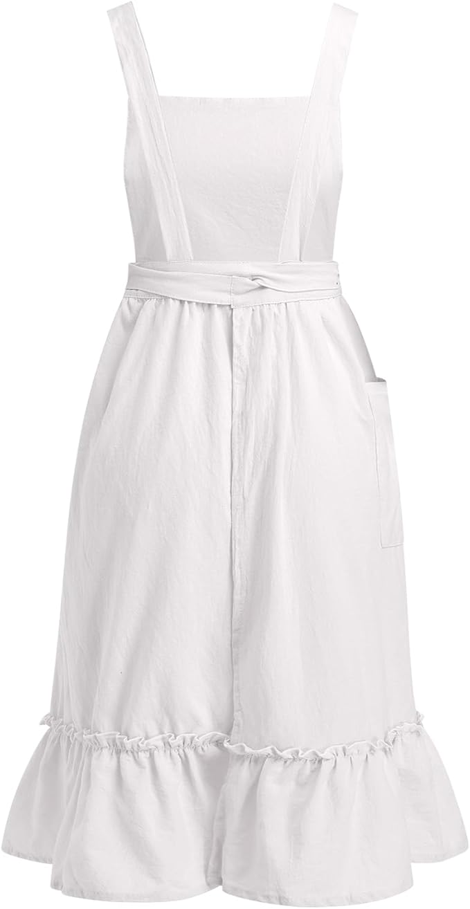 ODIZLI Frill Apron for Women Cotton Cross Back Vintage Ruffle Apron for Garden Cooking Aprons