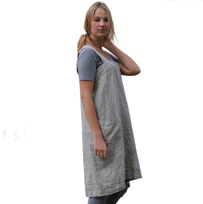 Women's Practical Cross Back Pinafore Apron with Large Pockets Home Kitchen,Restaurant,Coffee house,Cooking Gardening Works