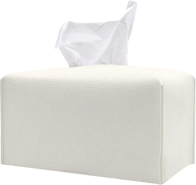 Hapforever 1PC Extra Large Rectangle Tissue Box Cover, PU Leather Rectangular Tissue Box Holder with Bottom Belt Plus Size Tissue Box Organizer for Bathroom/Car/Hotel/Office (9.5’’x5’’x5’’, White)