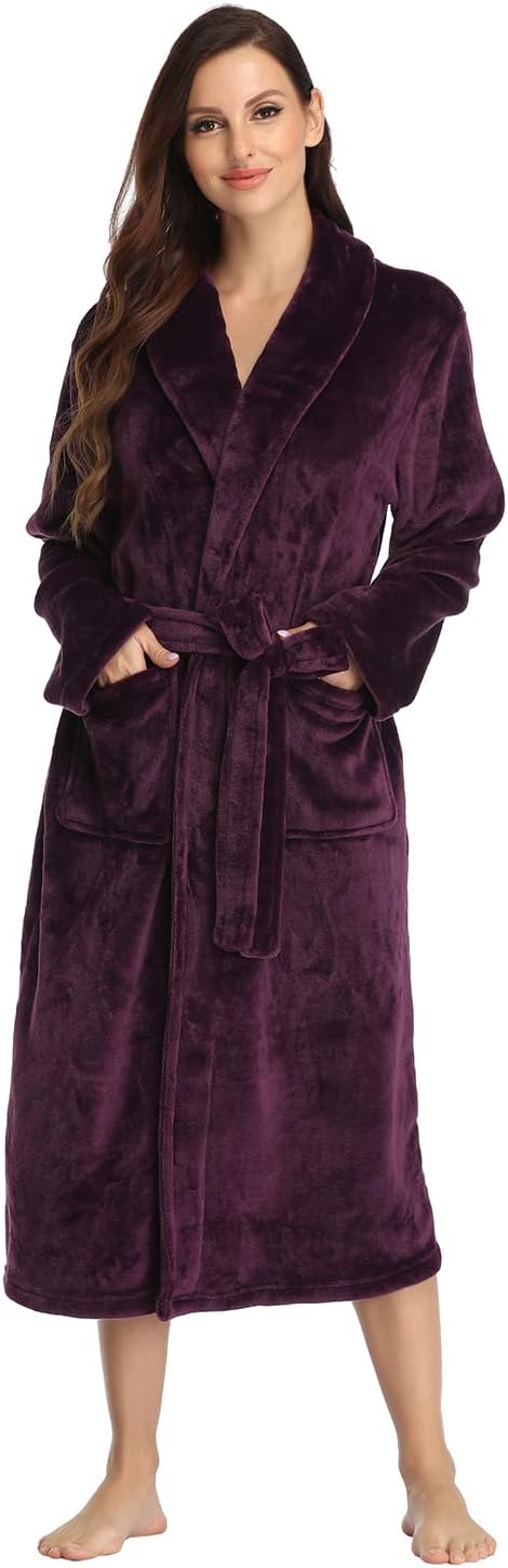 RONGTAI Womens Bathrobe Ladies Fleece Plush Warm Long Robes Fleece Nightgown Sleepwear