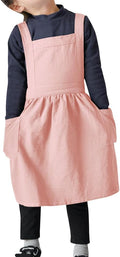 IWEMEK Kids Aprons for Girls Cooking Child Cotton Linen Apron Dress with Pockets Art Baking Gardening Painting Apron Pinafore