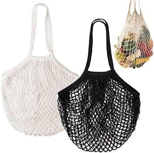 DRWSSR 2pcs Fashion Storage Mesh Bag Reusable Fruit Mesh Bag Shopping Mesh Bag Pure Cotton Portable Mesh Bag Shopping Bag