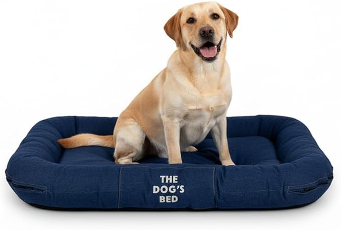 The Dog’s Bed Utility Waterproof Dog Bed, Large, Blue Denim – Durable Outdoor Denim Fabric, Tough YKK Zippers, Washable Removable Reversible Cover, for Home Car Crate Kennel & Yard
