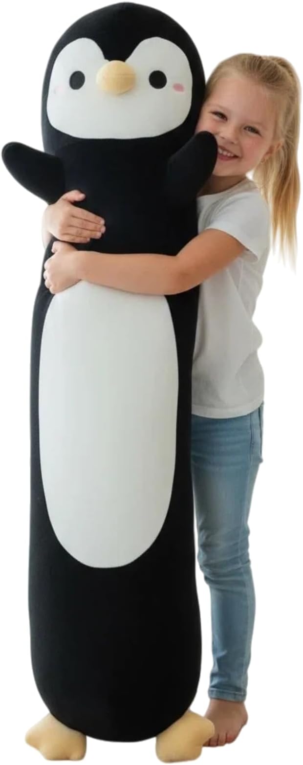 Somao Penguin Plush Pillow - 43.3 Inch Long Stuffed Animal, Ultra Soft Cuddle Pillow for Kids & Adults, Huggable Penguin Toy Gift for Birthday, Christmas, Valentine's Day (Black)