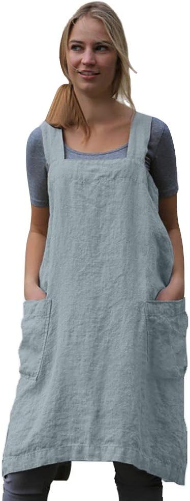 Women's Practical Cross Back Pinafore Apron with Large Pockets Home Kitchen,Restaurant,Coffee house,Cooking Gardening Works