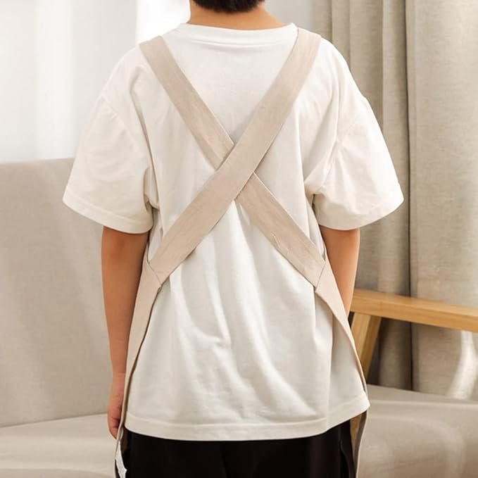 Kids Cotton Cross Back Aprons Children Chef Pure Child Apron with 2 Pockets for Baking Painting Cooking