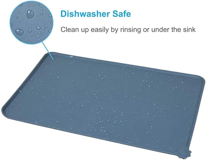 Silicone Dog Cat Bowl Mat，Waterproof Slip Resistant Silicone Pet Feeding Mat，Anti-Slip Pet Bowl Mats Cats and Dogs Food Water Placemat Tray，Raised Edges to Prevent Water Spills on Floor (Black)