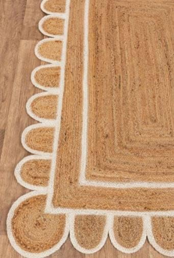 Scallop Pattern Jute Bohemian Area Rug (Off White, 3'x5')