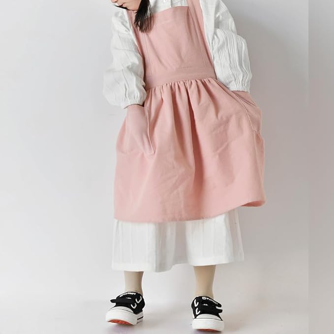 OBEEII Kids Aprons for Cooking Cotton Linen Children Baking Kitchen Gardening Painting Apron Pinafore Dress with Pockets