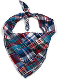 THE WORTHY DOG Classic Tie-On Dog Bandana – Soft Cotton Flannel Square Pet Bandana, Madras Pattern, Blue Multicolored, Large