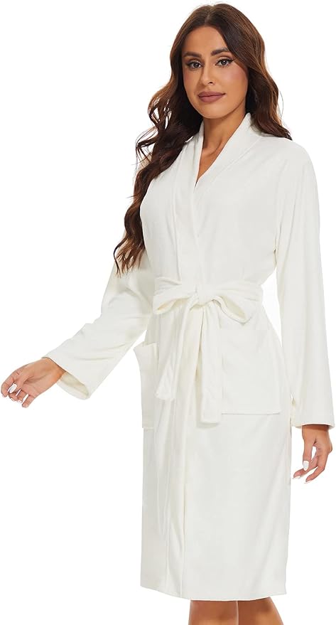 Knuffnee Women Bath Robes Terry Cloth Towel Robe Knee Length Bathrobe with Pockets