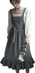 ODIZLI Frill Apron for Women Cotton Cross Back Vintage Ruffle Apron for Garden Cooking Aprons