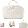 Petition Travel Makeup Bag For Women - Quilted Makeup Bag,180° Open Lay-Flat Cosmetic Case,5 Colors Large Capacity Waterproof Make Up Bag Set,With Compartments (White)