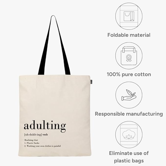 Eco Right Tote Bag for Women, Reusable Grocery Bag, Canvas Tote Bag for Shopping, Cotton Bag for Daily Use, Gifts for Women