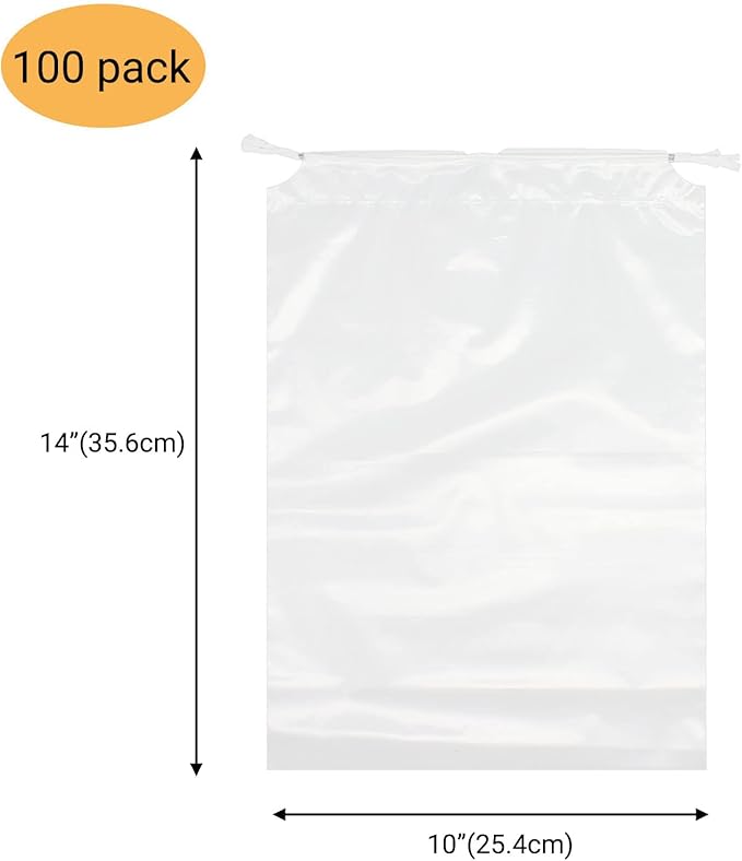Belinlen 100 Pack 10x14 inch Transparent Shoe Bags for Travel Clear Shoes Storage Organizers Pouch with Cotton Draw Strings Shoe Dust Bags