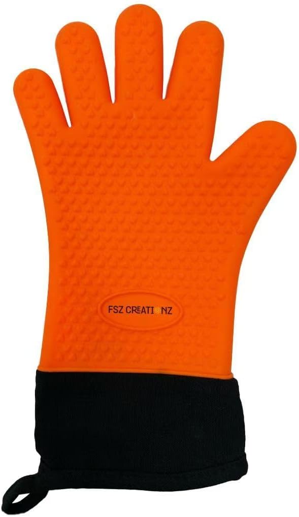 Orange Heat Resistant Oven Gloves, Silicone Kitchen Mitts, Non-Slip Pot Holder Gloves, 1 Size Fits All, Water Proof Men & Women Kitchen Glove for Cooking,Baking,BBQ, Single Glove
