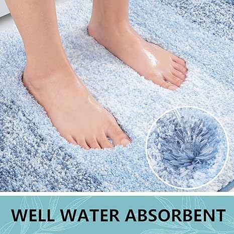 Arotive Microfiber Bathroom Rugs, Shaggy Soft and Absorbent Bath Rug, Non-Slip, Thick Plush Machine Washable Dry Bath Mats for Bathroom, Tub and Shower, 54x24, Light Blue, Rectangular