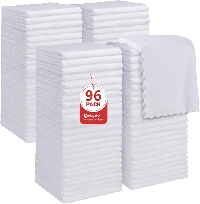 Orighty Washcloths 96 Pack, Ultra Soft Face Cloths 12 x 12 inch, Absorbent & Quick Drying Coral Velvet Washcloth Bulk, Multi-Purpose Face Cloth for Household, Cleansing and Sport (White)