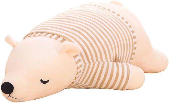 MMTTAO Stuffed Polar Bear Animal Plush Toy 14 Inch Small White Sleeping Bear Animal Stuff Soft Plushies Cute Dolls Collection Huggable Pillow Cushion Birthday Gift for Kids Child Boys Girls, 14Inches