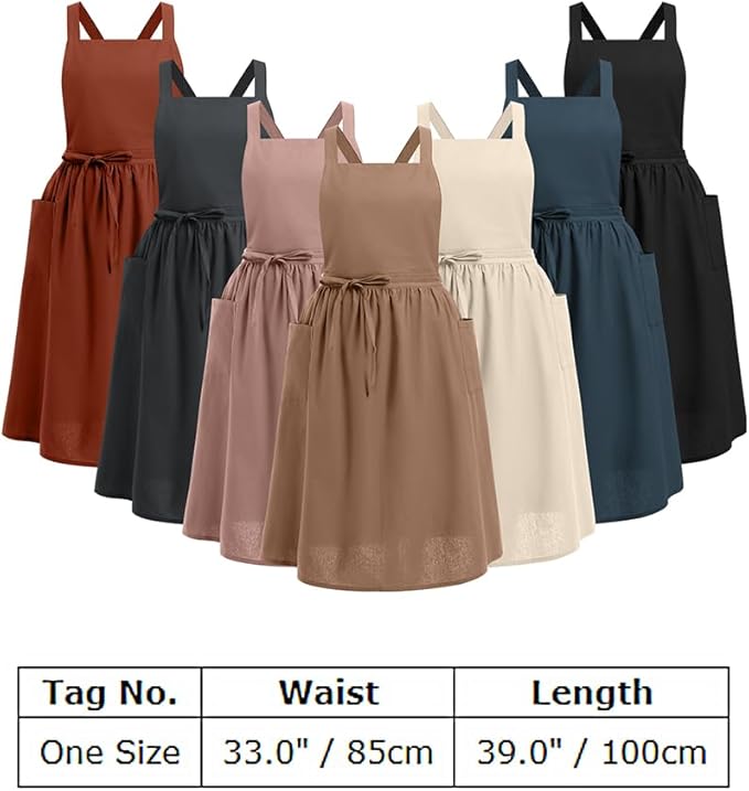 ODIZLI Frill Apron for Women Cotton Cross Back Vintage Ruffle Apron for Garden Cooking Aprons