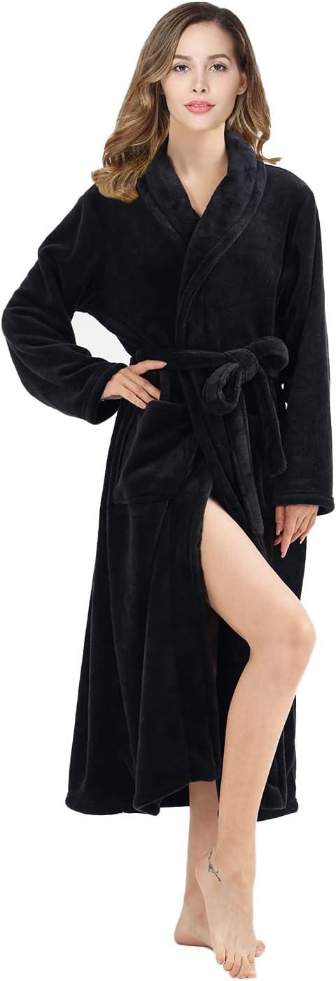 RONGTAI Womens Bathrobe Ladies Fleece Plush Warm Long Robes Fleece Nightgown Sleepwear