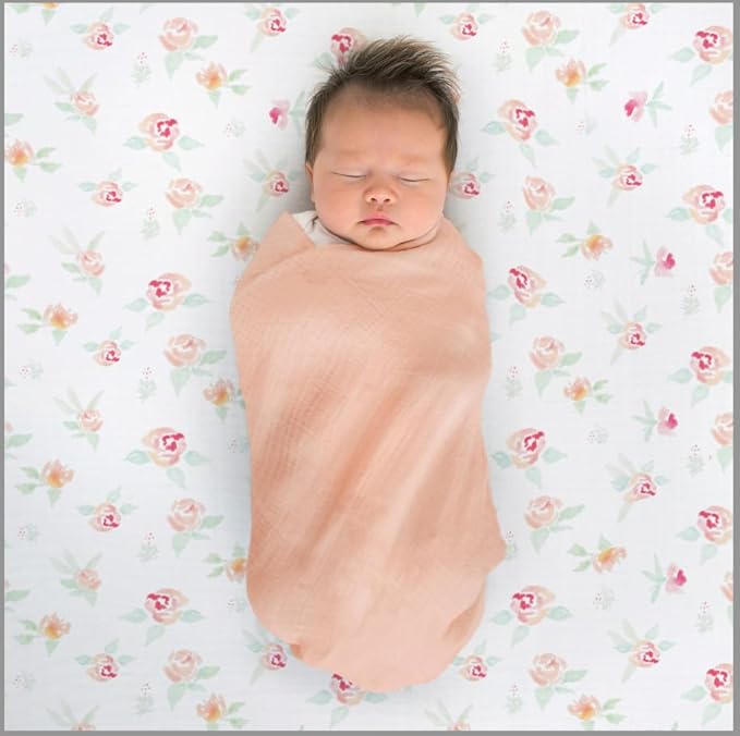 SwaddleDesigns Cotton Muslin Swaddle Blankets for Babies, Set of 4, Neutral Receiving Blankets for Newborn, Baby Registry & Gift, 46x46 inches, Spring Garden