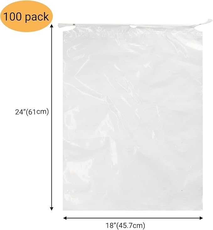 Belinlen 100 Pack 18x24 inch Transparent Shoe Bags for Travel Large Clear Shoes Storage Organizers Pouch with Cotton Draw Strings Shoe Dust Bags
