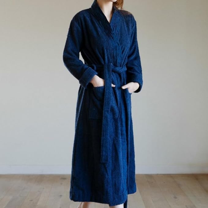 Nine Space Turkish Cotton Pleated Trim Terry Robe | Luxurious Bathrobe, Soft Spa Robe, Cozy Lounge Wear for Women