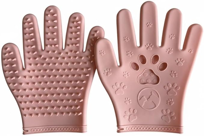 2 Pairs Pet Grooming & Hair Removal Gloves for Dogs & Cats, Electrostatic Silicone Mitts with Soft Bristles, Enhanced 5-Finger Design for Pet Massage, Deshedding & Coat Care, Easy to Use & Clean(Red)