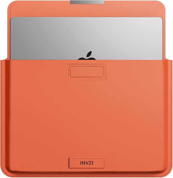 INVZI MacBook Sleeve, Vegan Leather Bag Compatible with 13”/14" MacBook Air, MacBook Pro 14 inch M3 M2 M1 2021-2024, Compact Design with Invisible Stand (Saddle Brown)