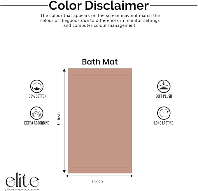 ELITE Emporium Home Collection 2-Piece Cotton Bathroom Mat Set, 21" x 34" - 100% Cotton, Absorbent, Quick-Dry, Bath Towel Mats for Floor, Beige [Not a Bathroom Rug]
