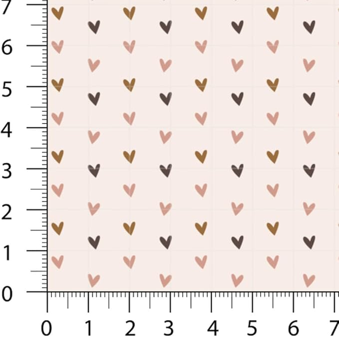 Patchwork Fabric Panel 100x155 cm, 100% Cotton Satin, 6 Coordinated Heart & Dot Patterns, Soft Blush Neutral Quilting & Sewing Fabric (Coffee Hearts, 6pcs 50x50cm)