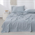 Simple&Opulence Belgian Linen Sheet Set Solid Color - 4 Pieces (1 Flat Sheet, 1 Fitted Sheet & 2 Pillowcases) Natural Flax Cotton Blend Soft Breathable Farmhouse Bedding - King Size, Dusty Blue