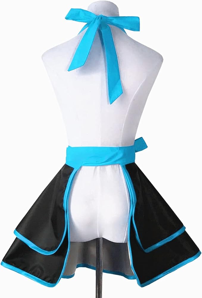 Hyzrz Lovely Handmade Cotton Retro Black Aprons for Women Girls Cake Kitchen Cook Apron for Mother's Gift (Blue)