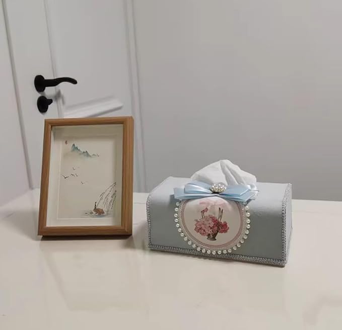Tissue Cover Holder Fabric Art Cute Tissue Box Cover Dispenser Napkin Organizer for Bathroom Bedroom Office and Car (C - Light Blue)