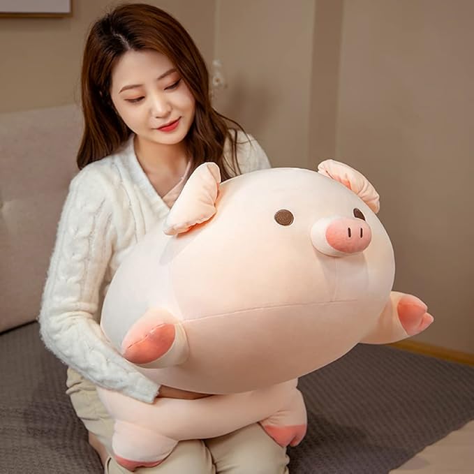 lannery Pig Stuffed Animal Hugging Pillow, Soft Fat Pig Plush Toy Gifts for Kids, Valentine, Christmas (Round Eyes, 31.5")