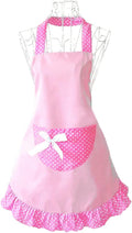 Hyzrz Cute Girls Bowknot Funny Aprons Kitchen Restaurant Cake Aprons with Pocket for Women(Pink)