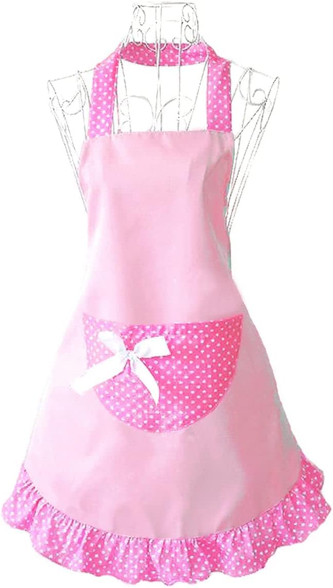 Hyzrz Cute Girls Bowknot Funny Aprons Kitchen Restaurant Cake Aprons with Pocket for Women(Pink)