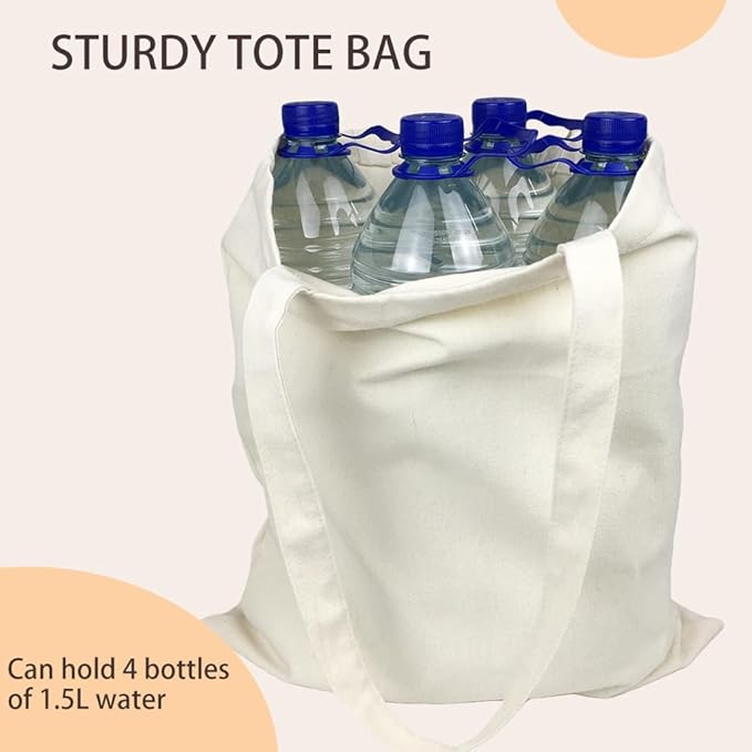 BUOGIO 12 Pack Natural 10oz Plain Canvas Tote Bags Bulk Blank Reusable Shopping Bag 14" x 15.5" for Custom Printing, Promotional, Gifts