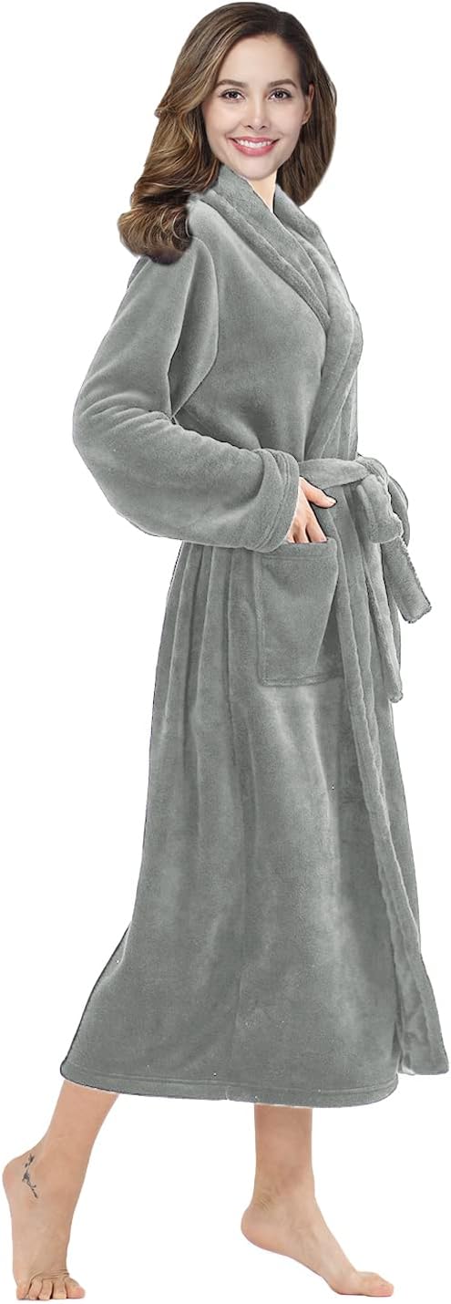 RONGTAI Womens Bathrobe Ladies Fleece Plush Warm Long Robes Fleece Nightgown Sleepwear