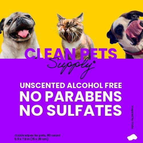 Clean Pets Supply Unscented Pet Cleaning Wipes 80 Count No frangrance, Grooming Wipes for Dogs and Cats
