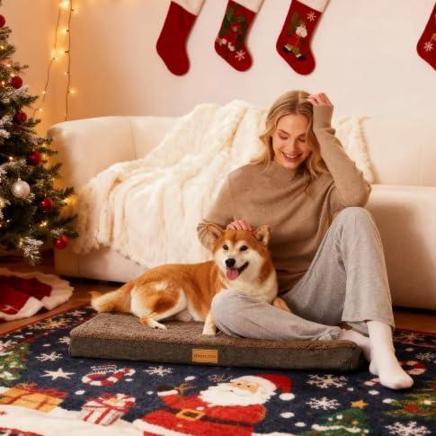 Patas Lague Orthopedic Dog Bed Large Sized Dog 36''X24'',Soft Waterproof Egg Crate Foam Medium Pet Crate Beds Mat with Removable Washable Cover and Non-Slip Bottom, Brown