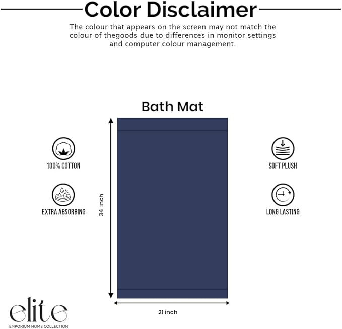 ELITE Emporium Home Collection 2-Piece Cotton Bathroom Mat Set, 21" x 34" - 100% Cotton, Absorbent, Quick-Dry, Bath Towel Mats for Floor, Navy Blue [Not a Bathroom Rug]