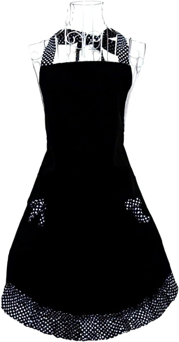Hyzrz Cute retro Aprons with Pockets for Women Girls Vintage Kitchen Cooking Apron for Mother Gift (Black)